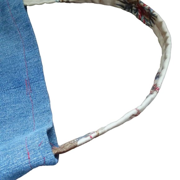 Vintage Handmade Denim Bag with Front Pocket and Bottom Gusset 13" x 11" - Picture 10 of 11